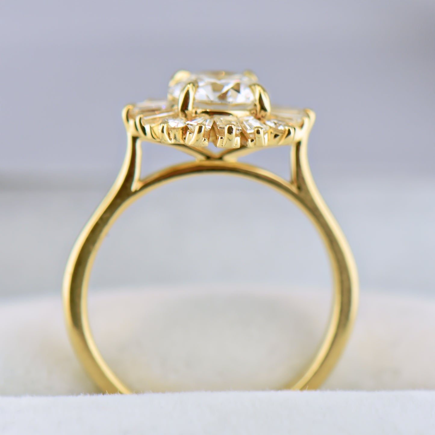 Lab Created Diamond Engagement Ring with Baguette & Round Halo