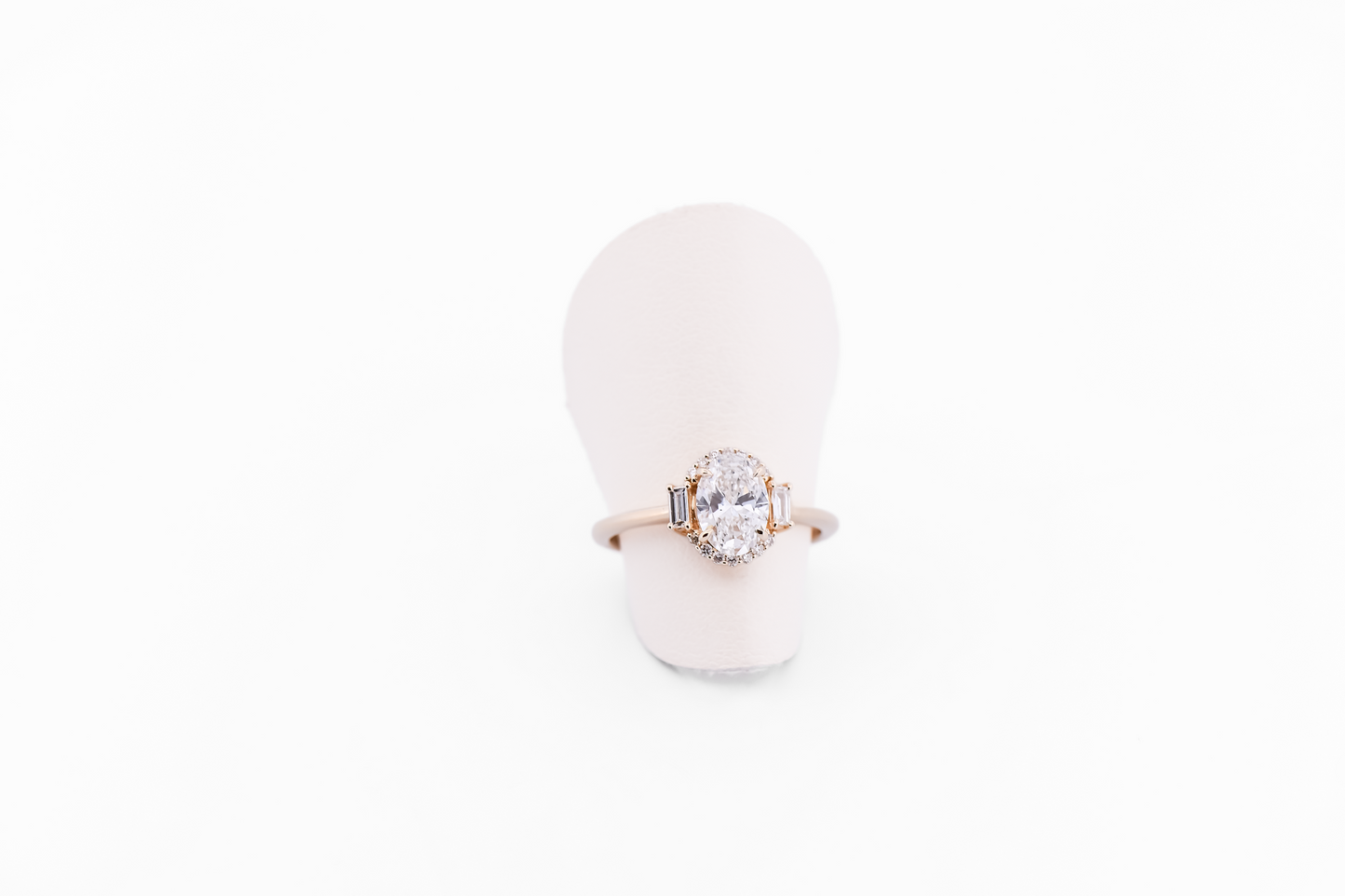 Lab Created Oval Diamond Engagement Ring with Baguette & Round Diamond Halo