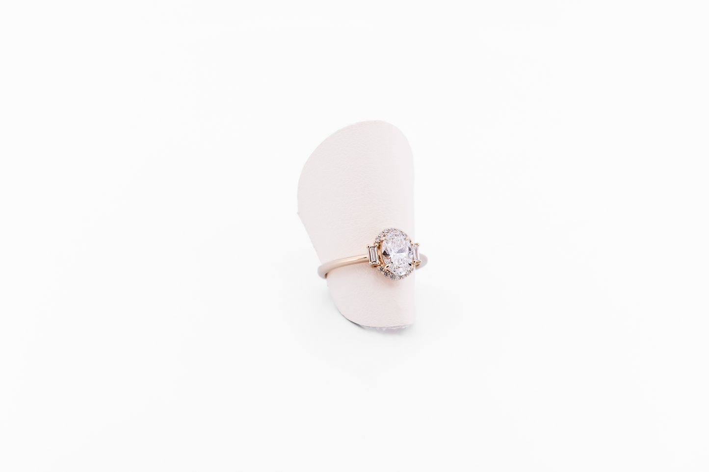 Lab Created Oval Diamond Engagement Ring with Baguette & Round Diamond Halo