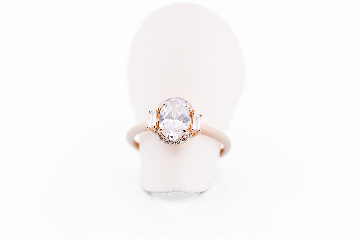 Lab Created Oval Diamond Engagement Ring with Baguette & Round Diamond Halo