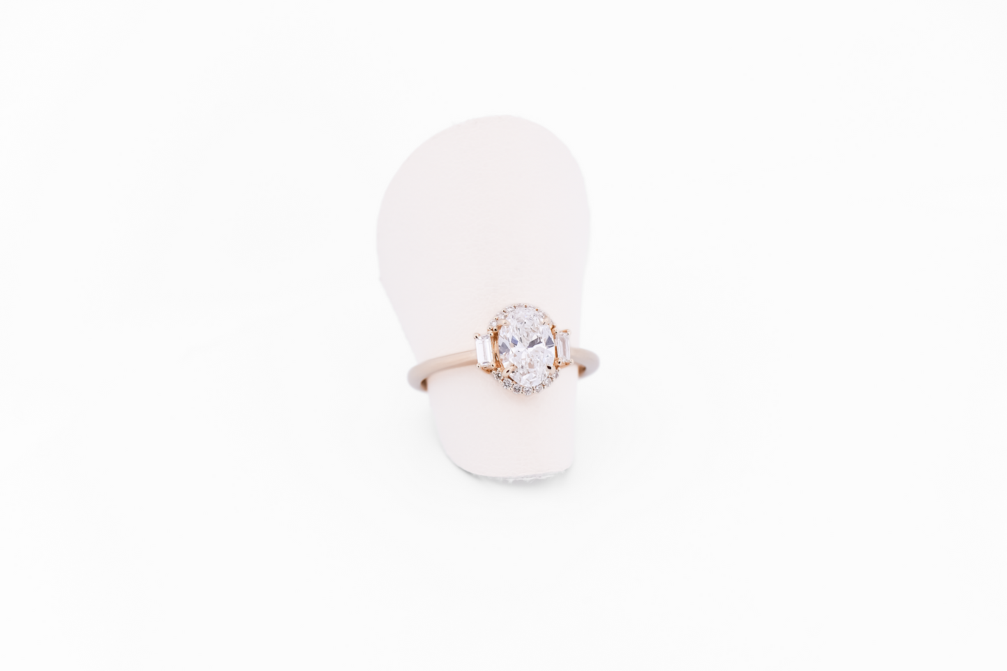 Lab Created Oval Diamond Engagement Ring with Baguette & Round Diamond Halo