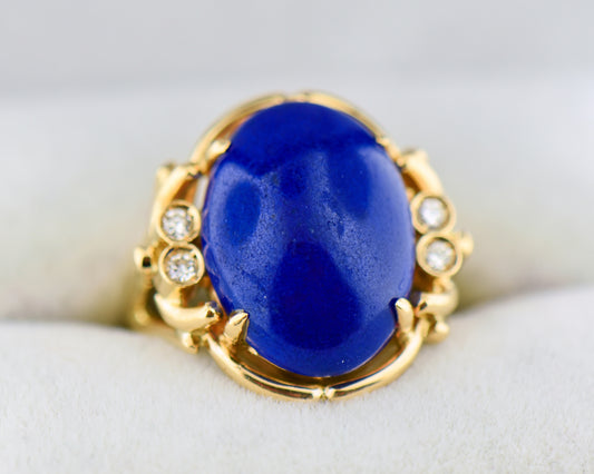 Vintage Lapis Lazuli and Diamond Cocktail Ring