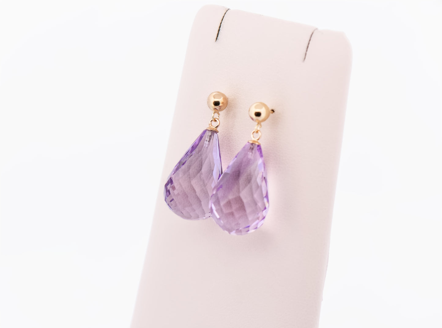 Large Amethyst Briolette Earrings in Yellow Gold
