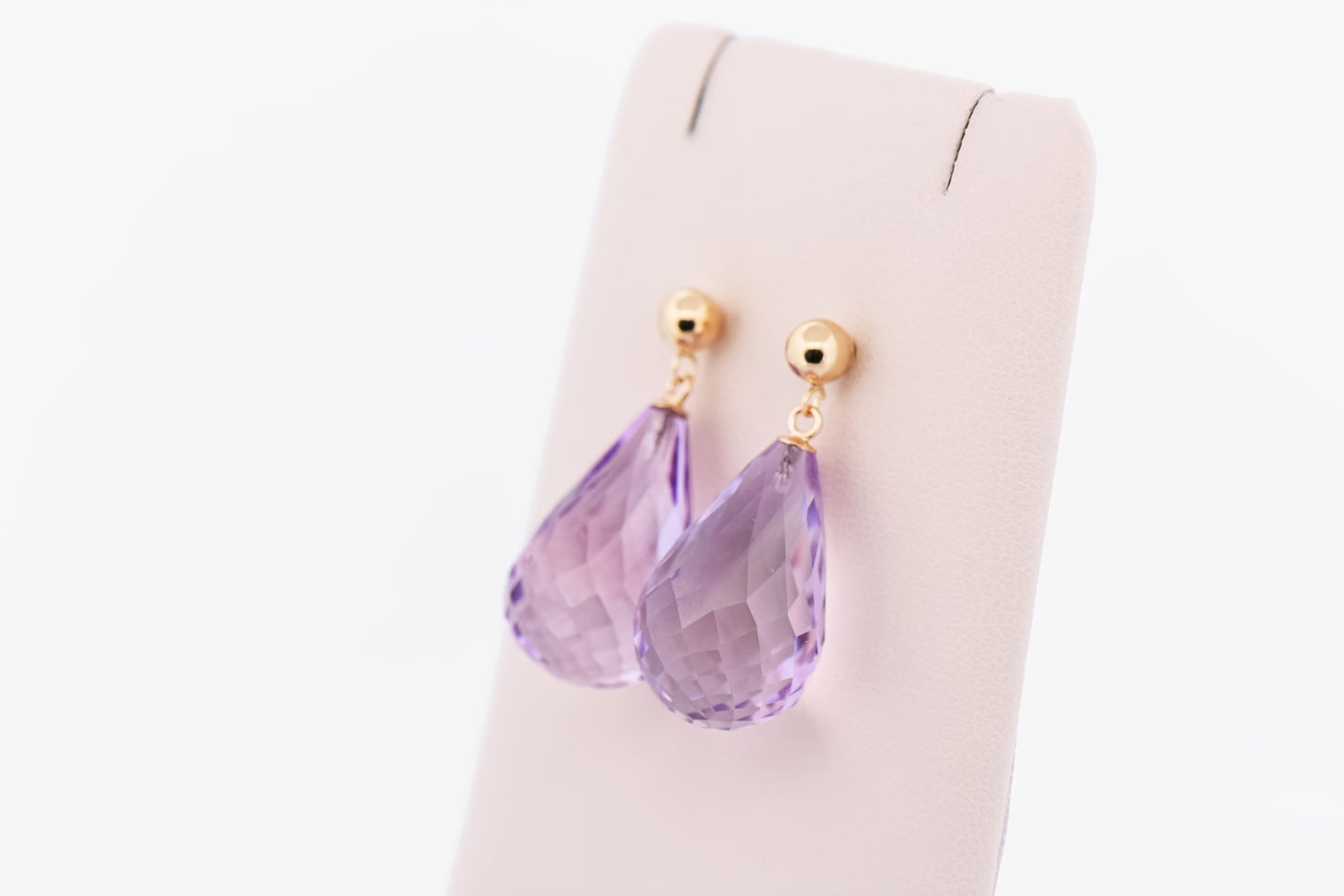 Large Amethyst Briolette Earrings in Yellow Gold