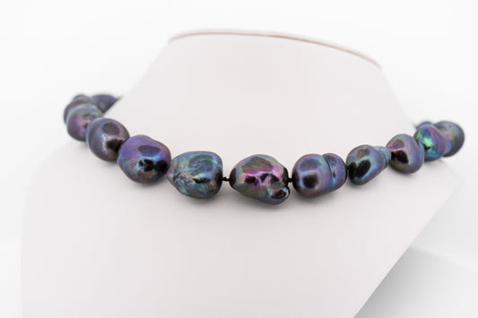 Large Baroque Tahitian Pearl Strand on 18k White Gold & Diamond Clasp