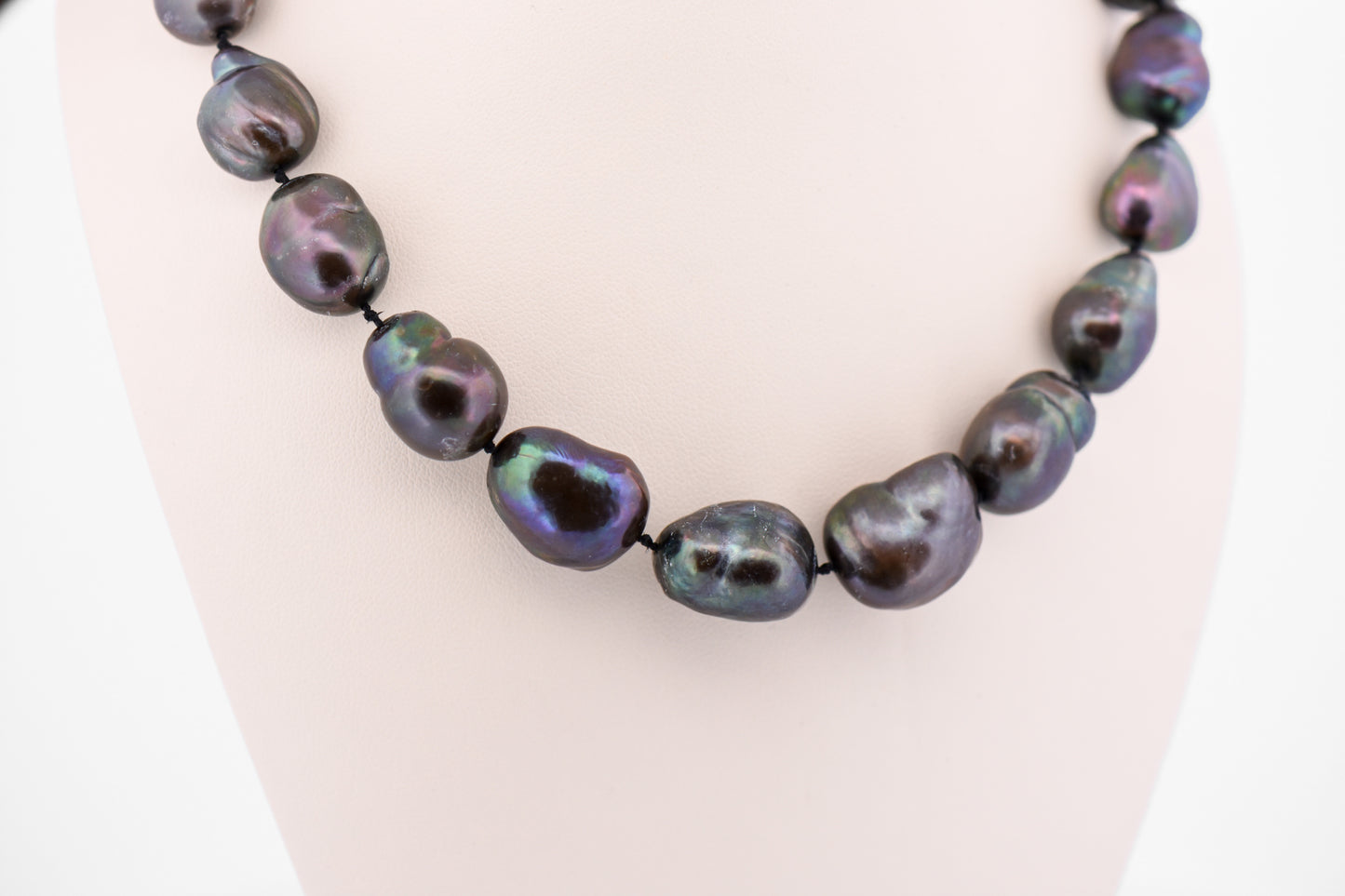 Large Baroque Tahitian Pearl Strand on 18k White Gold & Diamond Clasp