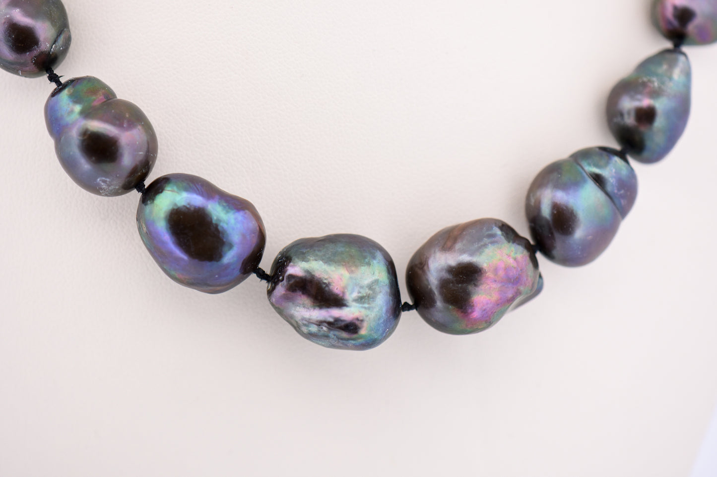 Large Baroque Tahitian Pearl Strand on 18k White Gold & Diamond Clasp