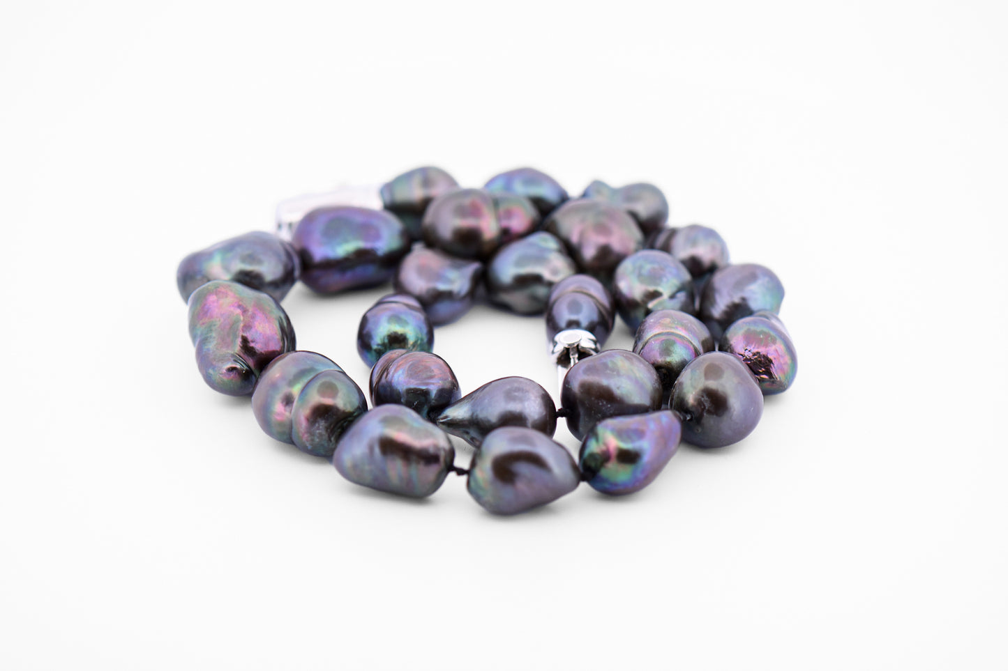 Large Baroque Tahitian Pearl Strand on 18k White Gold & Diamond Clasp