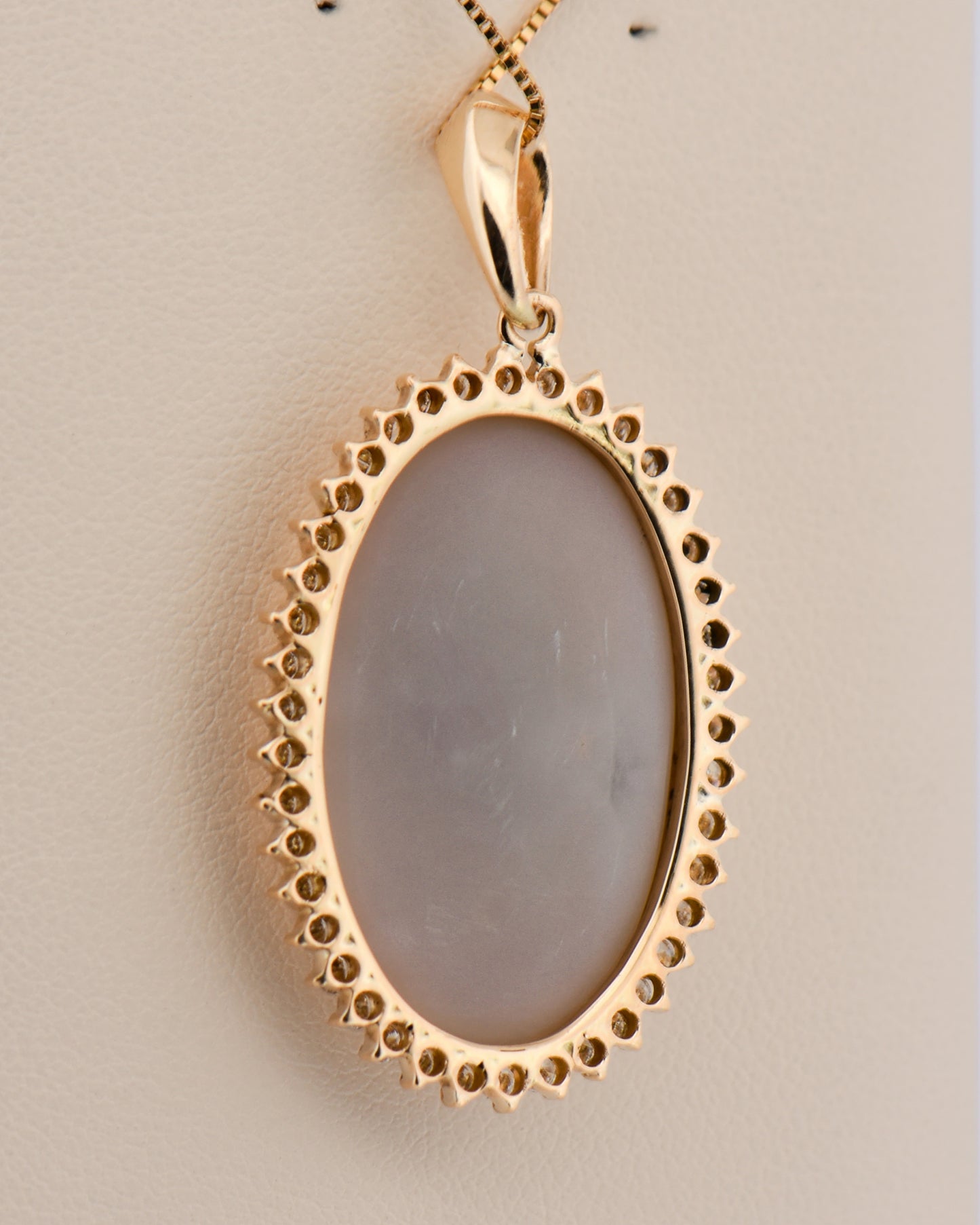 Large Opal Pendant with Diamond Halo in Yellow Gold