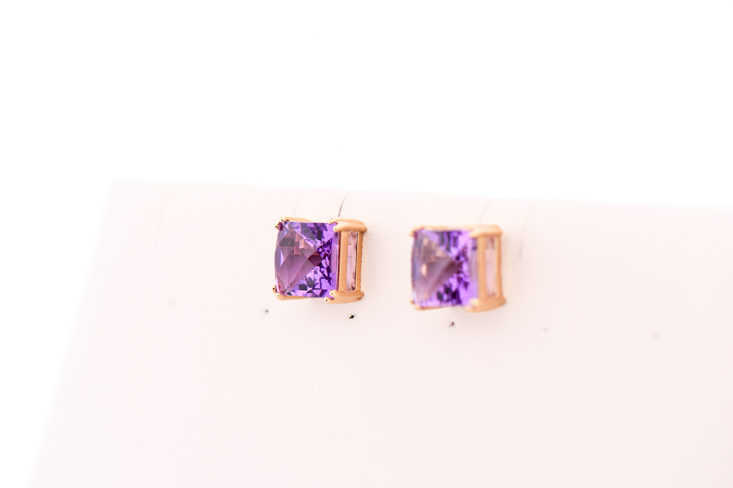 Large Square Amethyst Stud Earrings in 14k Yellow Gold