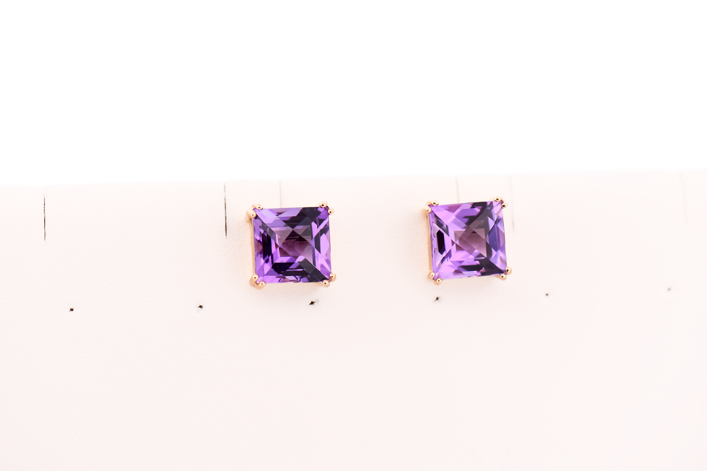 Large Square Amethyst Stud Earrings in 14k Yellow Gold