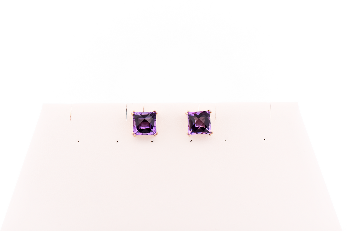 Large Square Amethyst Stud Earrings in 14k Yellow Gold
