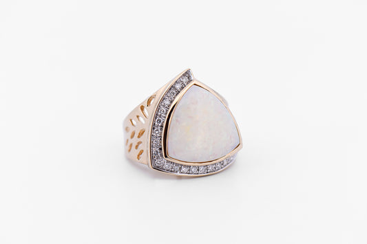 Large Triangular Australian Opal & Diamond Cocktail Ring