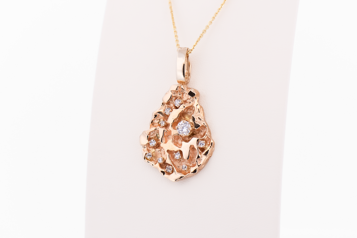 Large Vintage Poured Gold Nugget Pendant with Diamond Accents