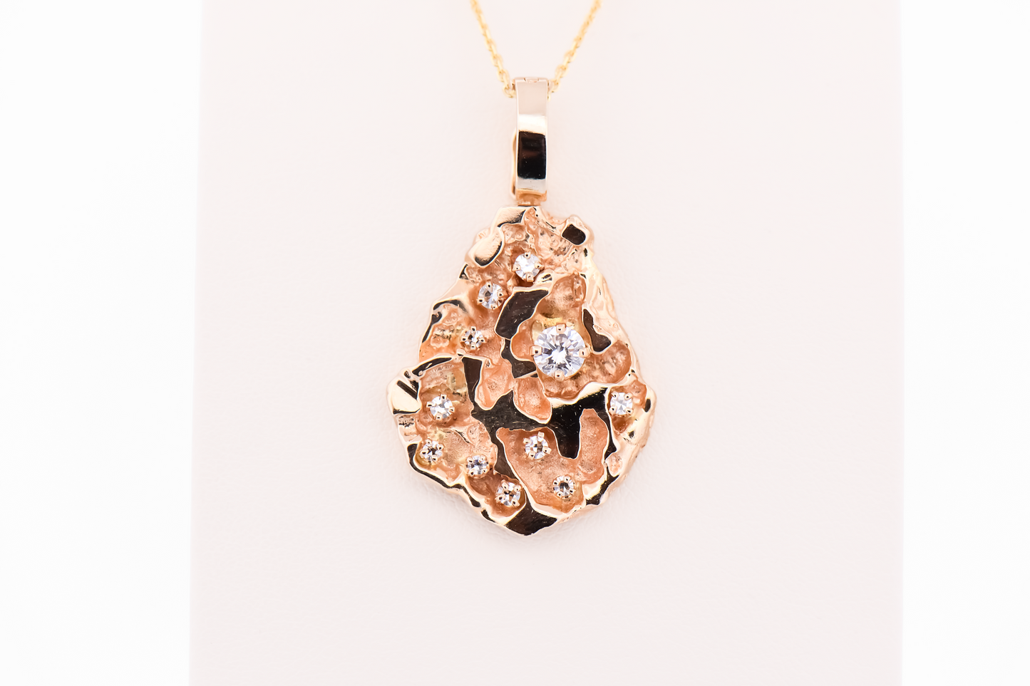 Large Vintage Poured Gold Nugget Pendant with Diamond Accents