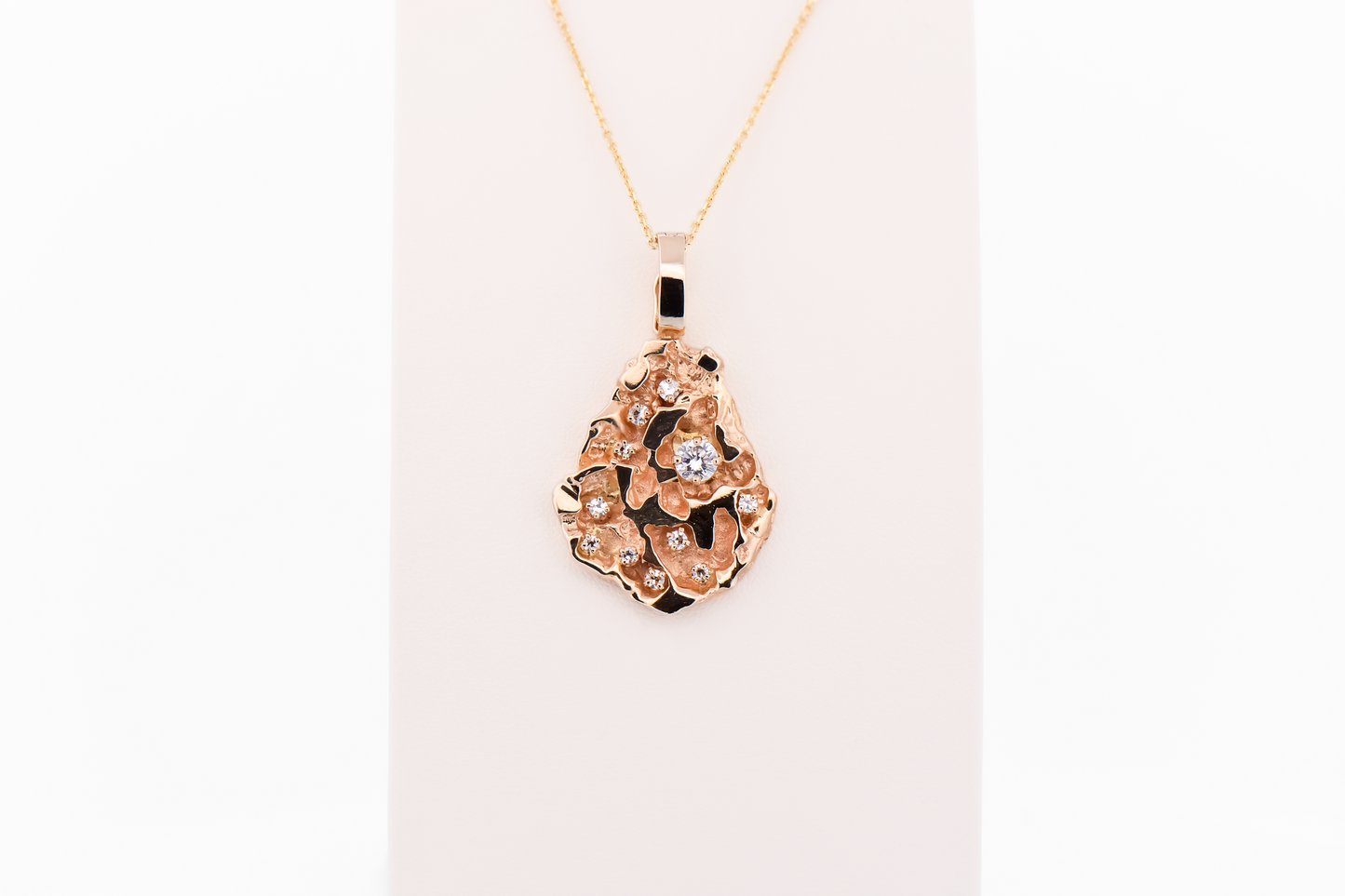 Large Vintage Poured Gold Nugget Pendant with Diamond Accents