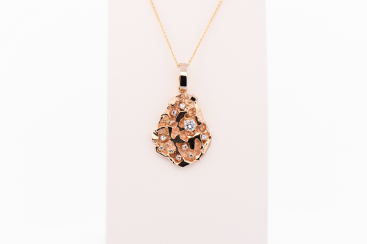 Large Vintage Poured Gold Nugget Pendant with Diamond Accents