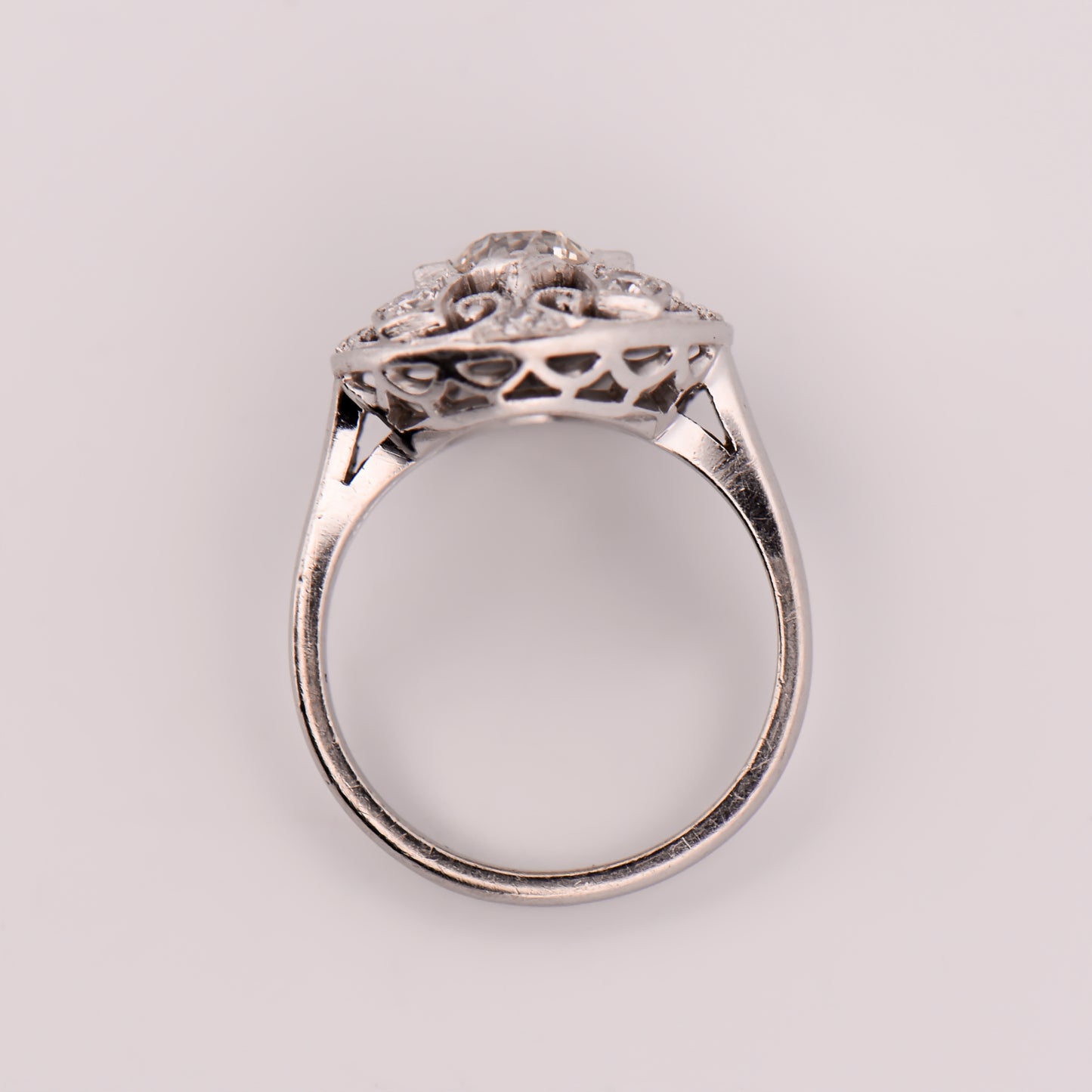 Late Art Deco Round Diamond Filigree Ring- Bombe Style