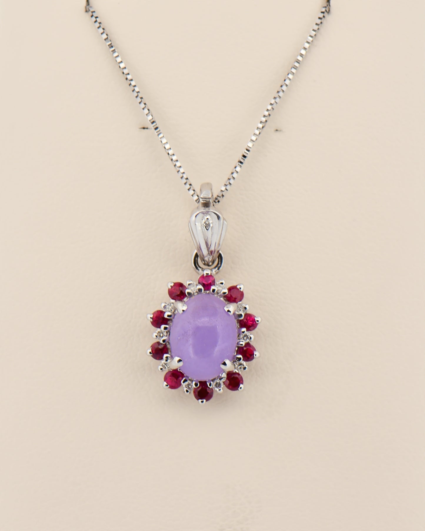 Lavender Jade Enhancer Pendant with Ruby & Diamond Halo