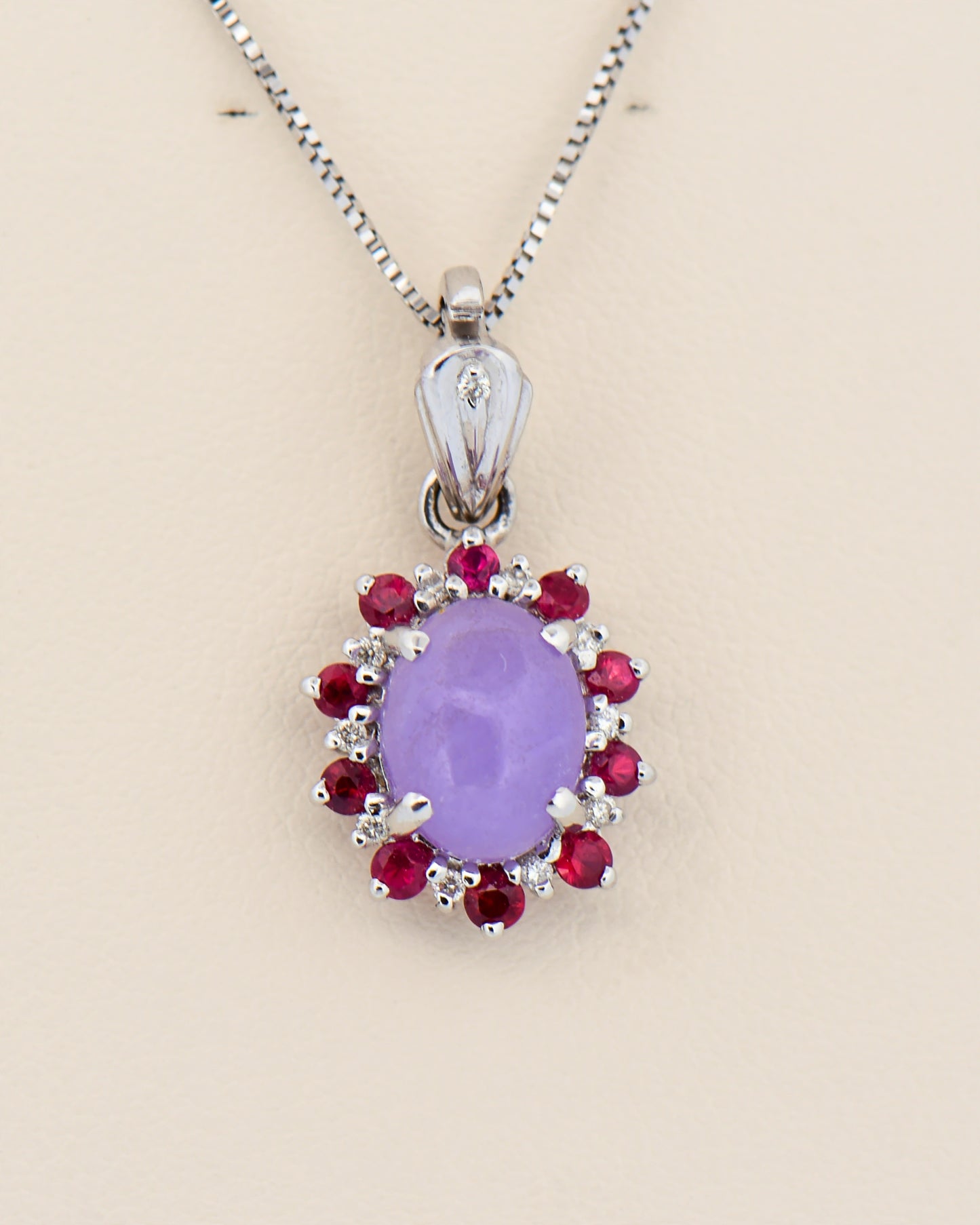 Lavender Jade Enhancer Pendant with Ruby & Diamond Halo