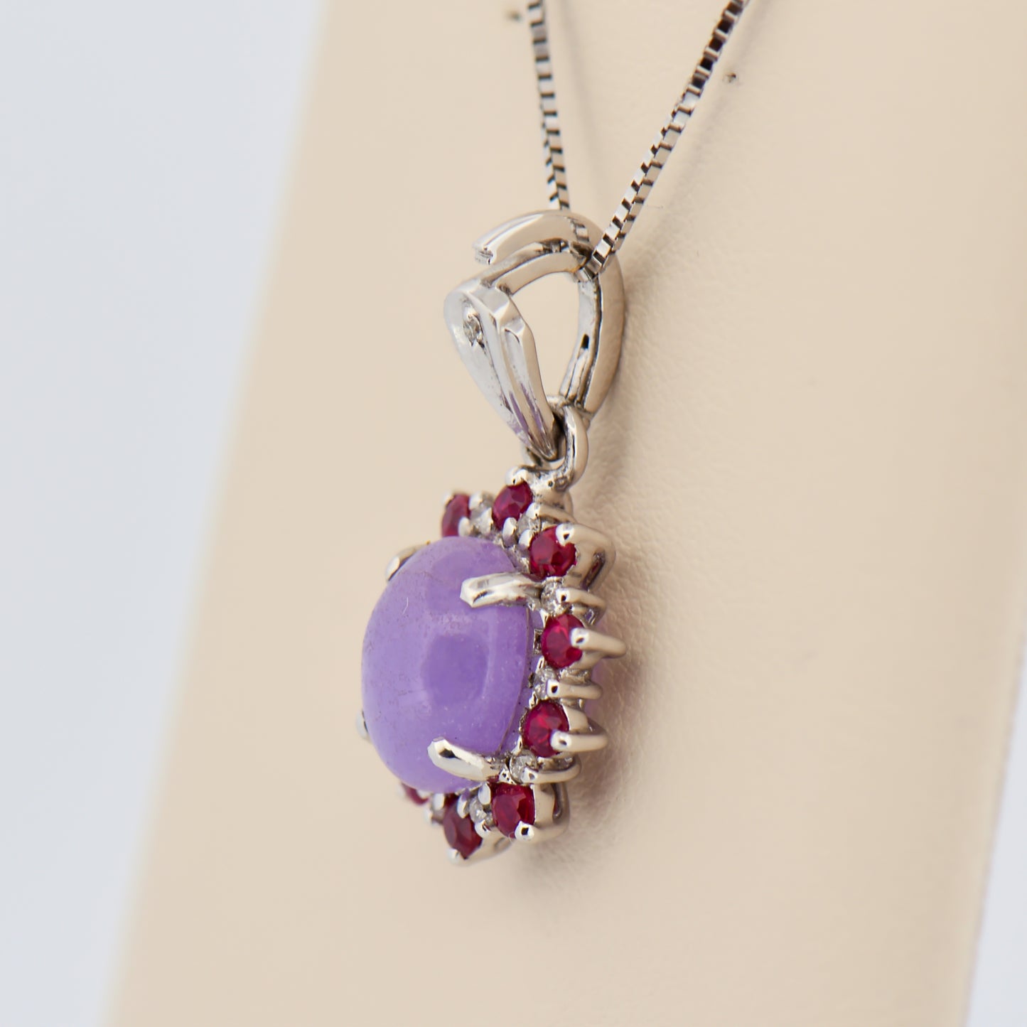 Lavender Jade Enhancer Pendant with Ruby & Diamond Halo