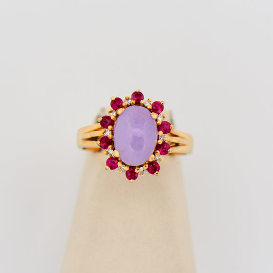 Lavender Jade Ring with Ruby & Diamond Halo