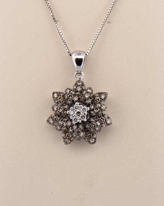 LeVian Chocolate Diamond Flower Pendant in White Gold