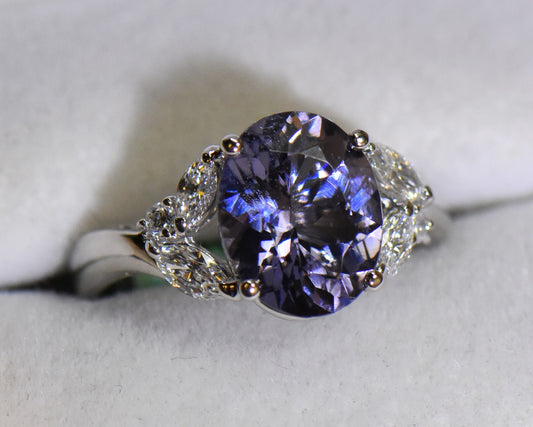 Custom Platinum Ring with Blue-Violet Color Shift Spinel