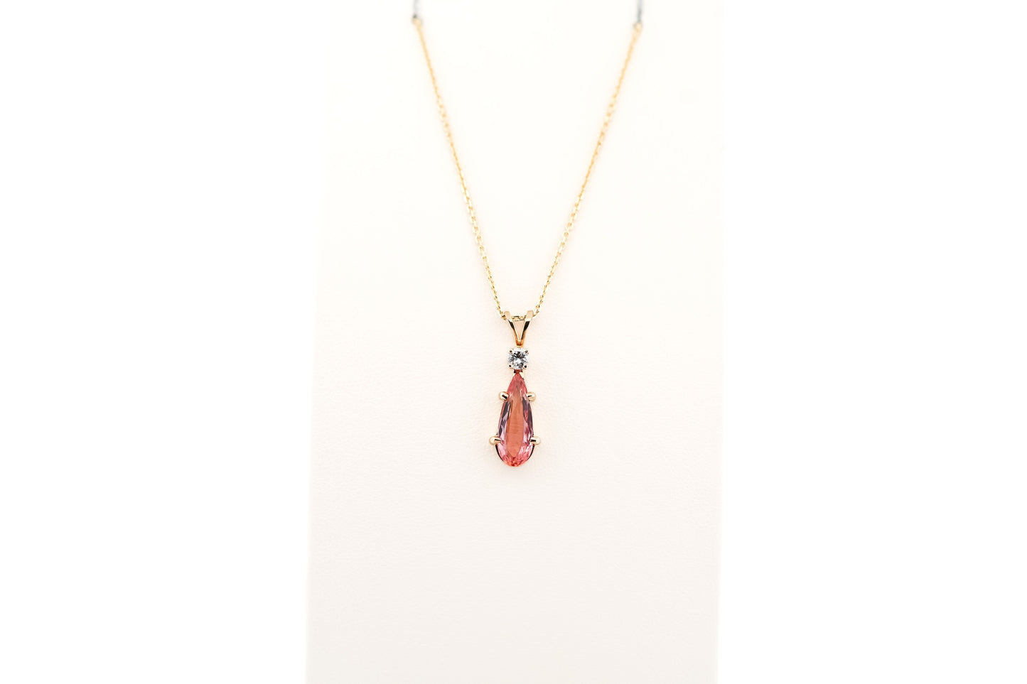 Long Pear Shape Imperial Topaz Pendant with Rare Orange-Pink Color
