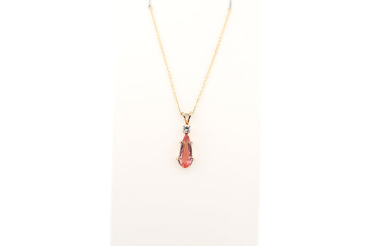 Long Pear Shape Imperial Topaz Pendant with Rare Orange-Pink Color