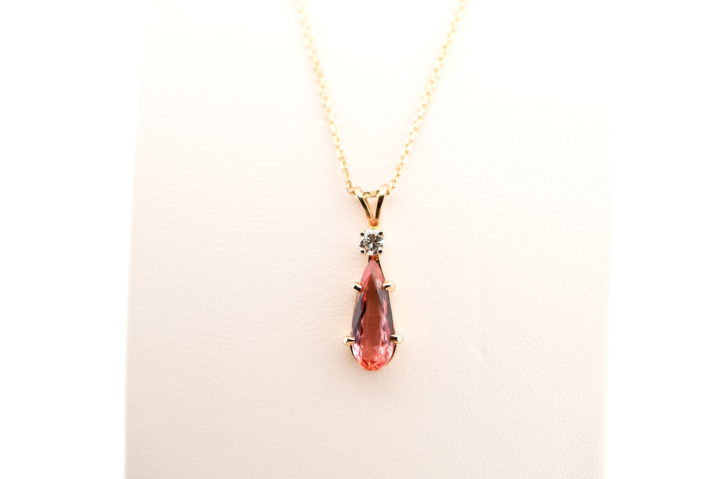 Long Pear Shape Imperial Topaz Pendant with Rare Orange-Pink Color