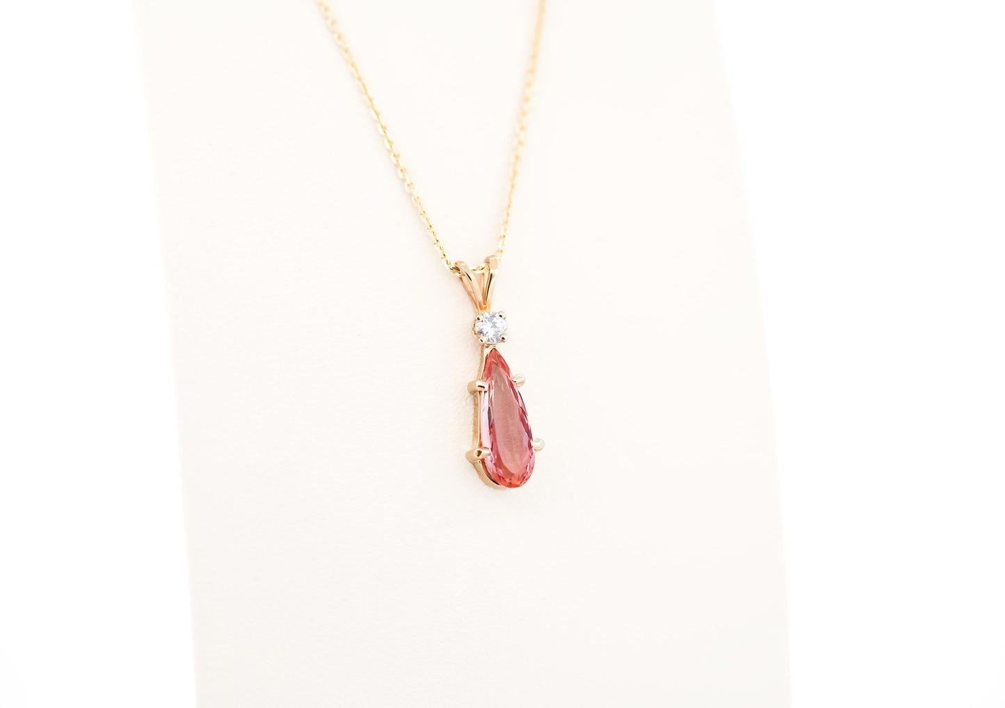 Long Pear Shape Imperial Topaz Pendant with Rare Orange-Pink Color