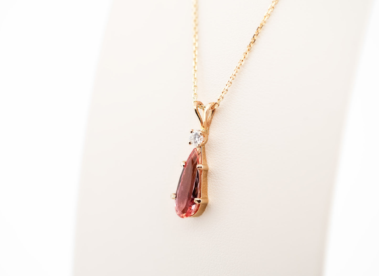 Long Pear Shape Imperial Topaz Pendant with Rare Orange-Pink Color