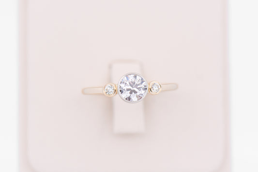Low Profile Bezel Set Diamond 3-Stone Engagement Ring