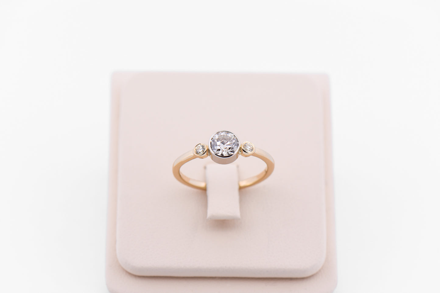 Low Profile Bezel Set Diamond 3-Stone Engagement Ring