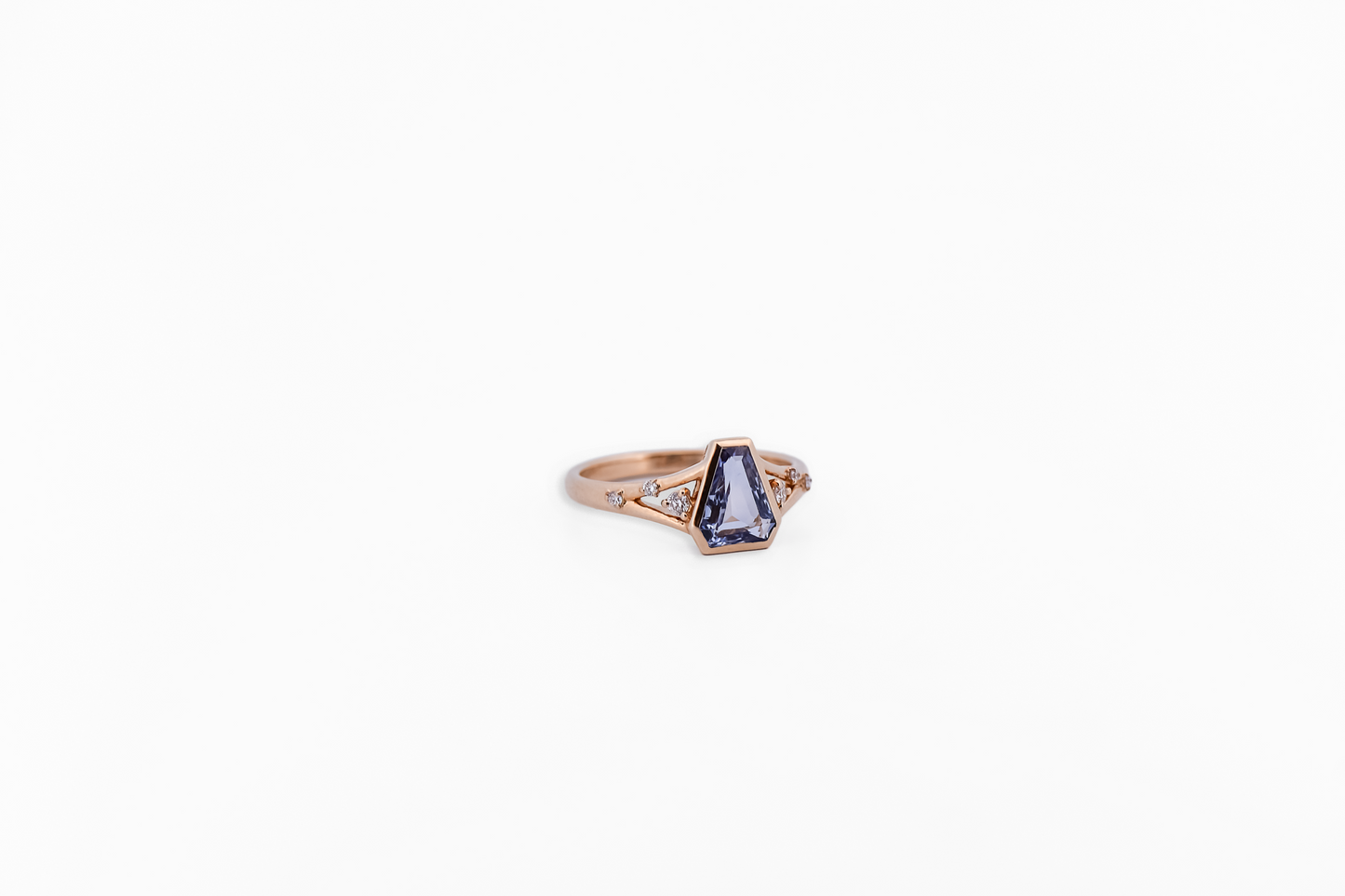 Low-Profile Engagement Ring with Periwinkle Sapphire Hexagon Bezel-Set in Yellow Gold