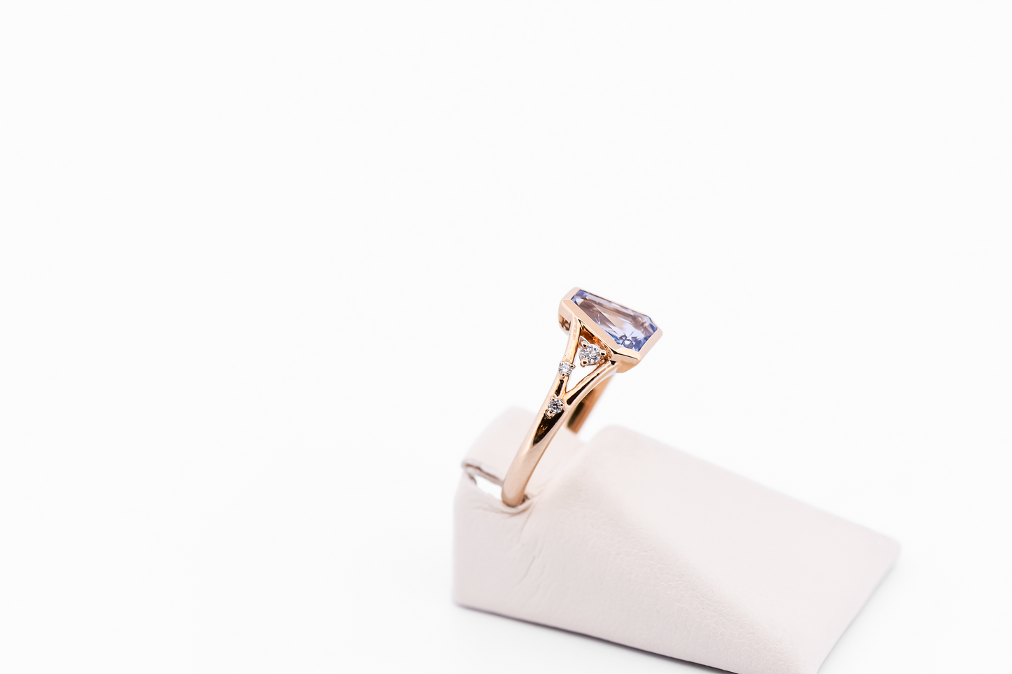 Low-Profile Engagement Ring with Periwinkle Sapphire Hexagon Bezel-Set in Yellow Gold