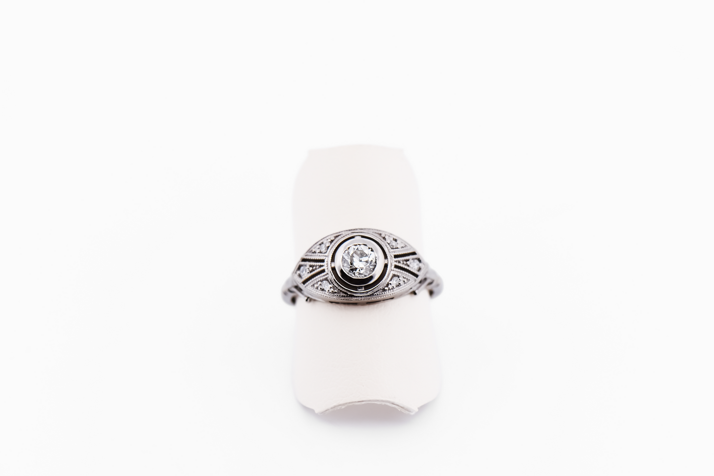 Low Profile Vintage Navette Ring with Bezel Set Old European Cut Diamond