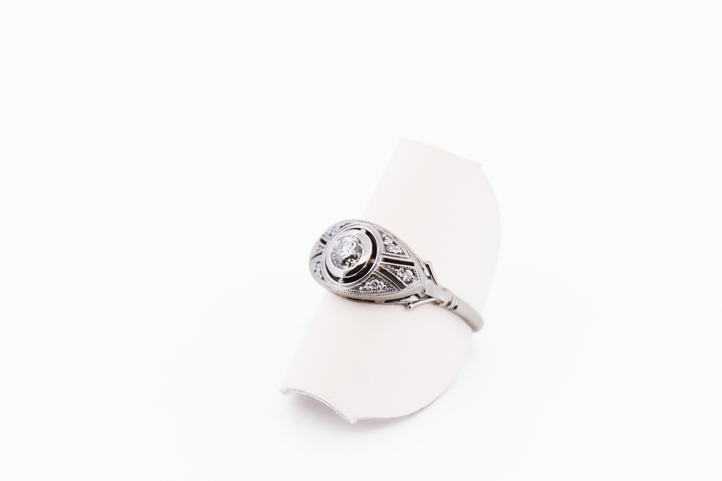 Low Profile Vintage Navette Ring with Bezel Set Old European Cut Diamond