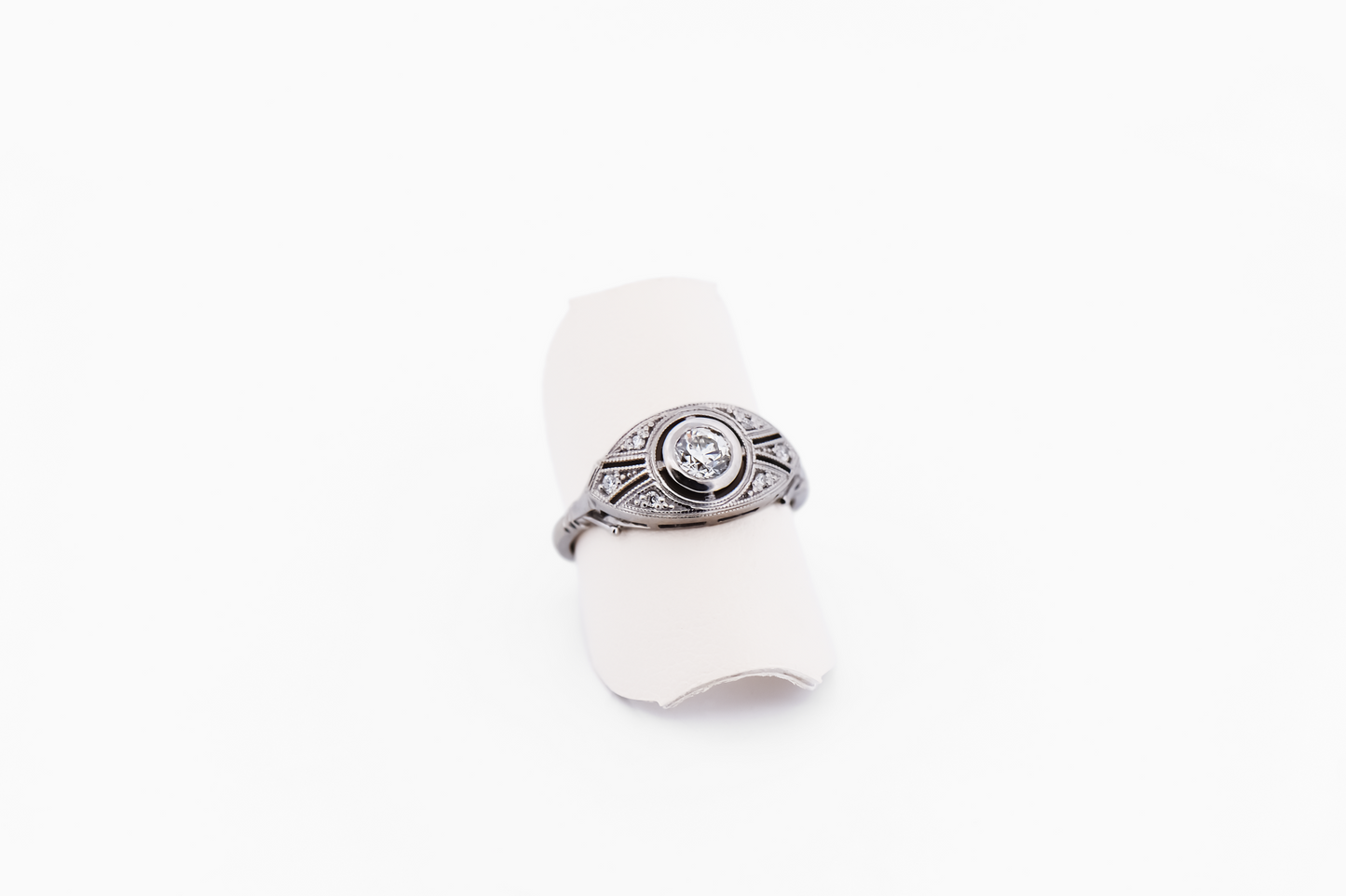 Low Profile Vintage Navette Ring with Bezel Set Old European Cut Diamond