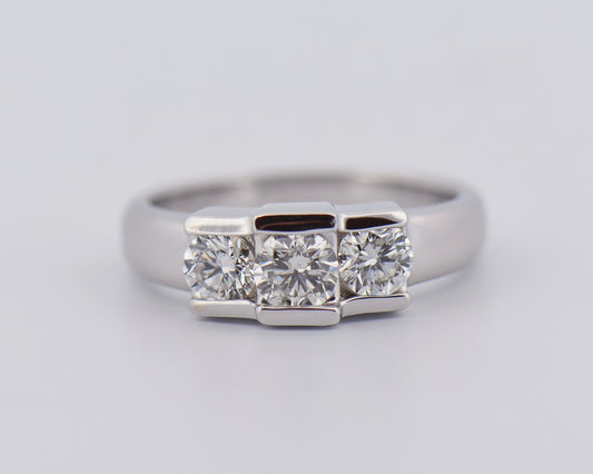 Low-Profile White Gold & Diamond 3-Stone Ring
