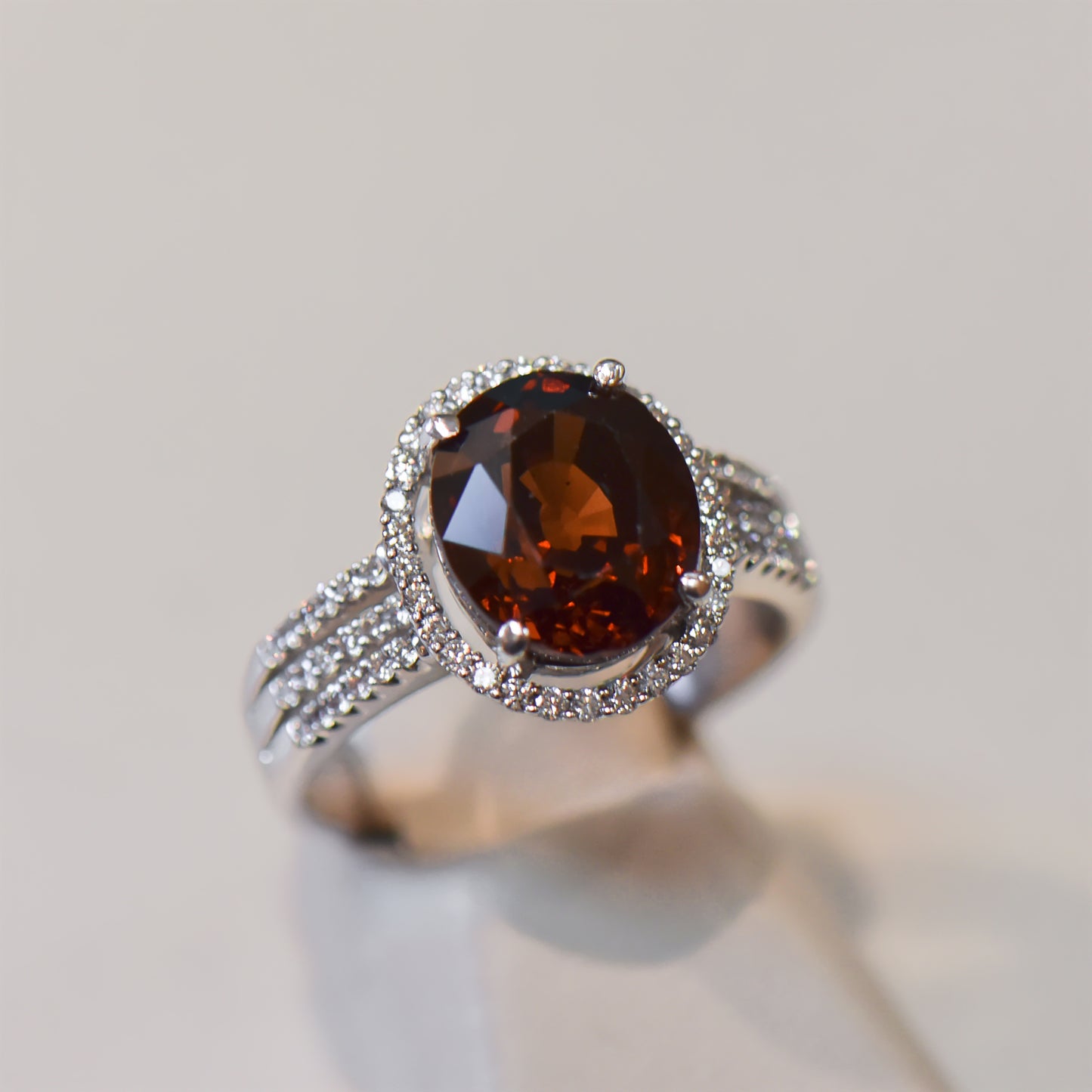 Malaya Garnet and Diamond Ring in White Gold