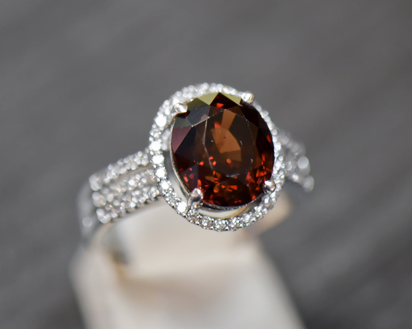 Malaya Garnet and Diamond Ring in White Gold