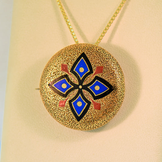 Antique French Enameled Maltese Cross Pin Pendant Combo