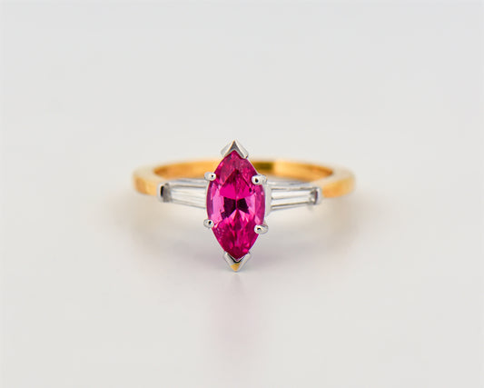 Marquise Pink Sapphire and Diamond Ring in Two-Tone Gold