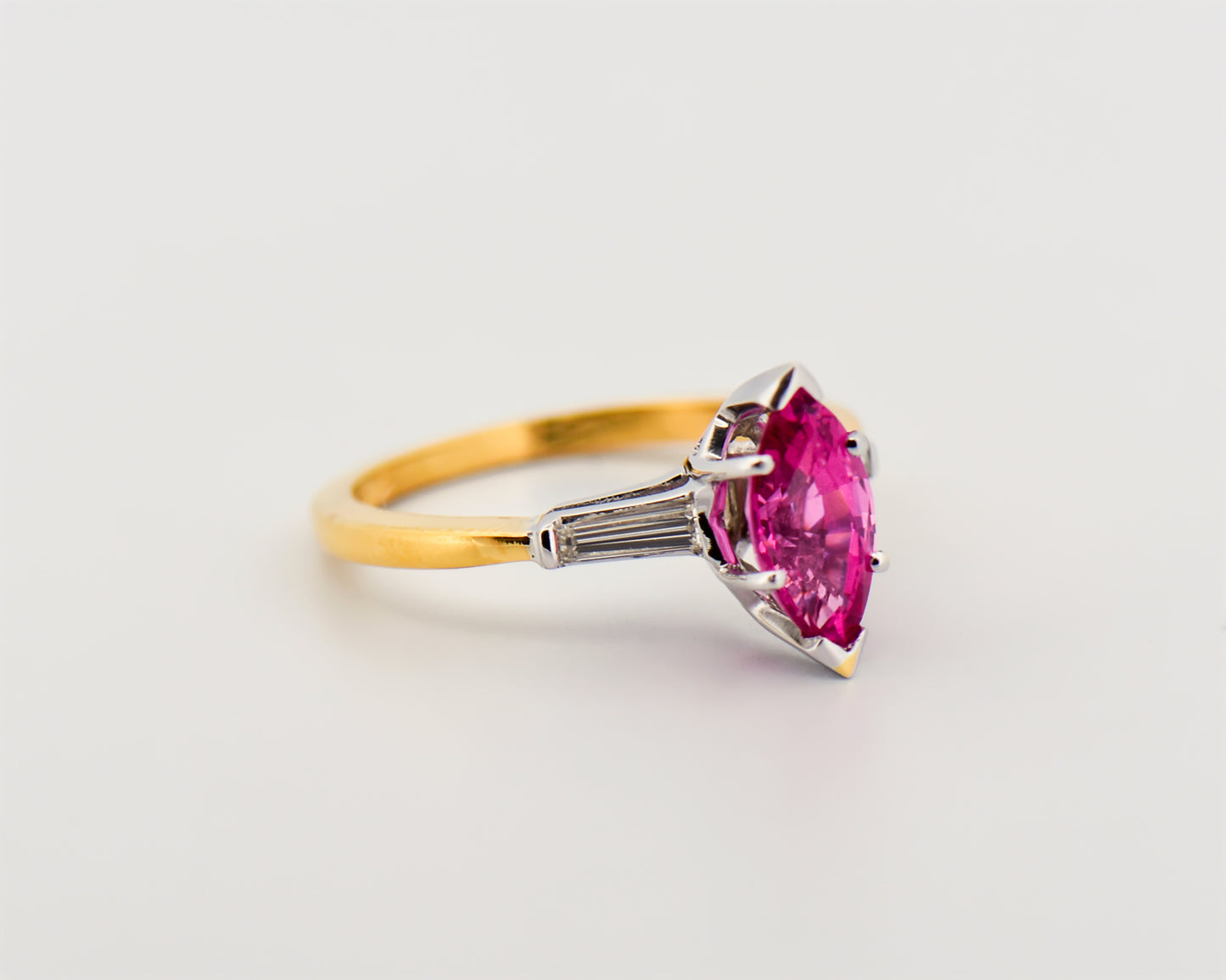 Marquise Pink Sapphire and Diamond Ring in Two-Tone Gold