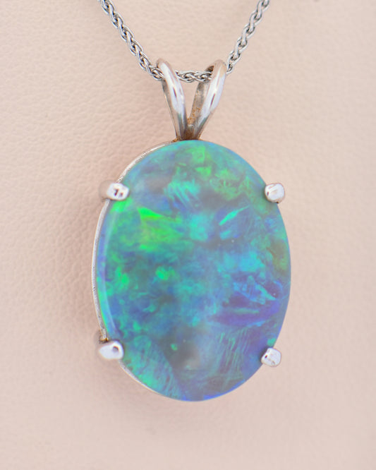 Huge Peacock Hued Black Opal Solitaire Pendant