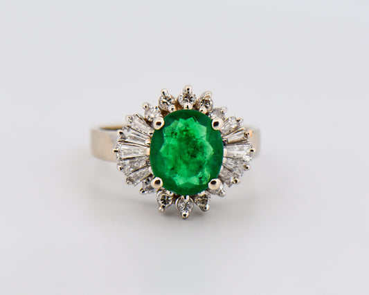 Mid-Century Emerald & Diamond Ballerina Ring