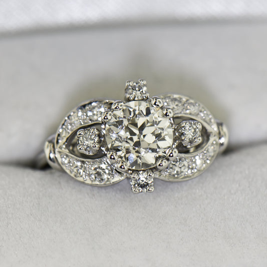 Mid-Century Engagement Ring with Large Old Euro Diamond