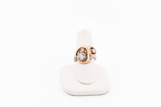 Mid-Century Freeform Sculptural Gold & Diamond Ring with 1ct Old Euro Center